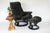 Ekornes Stressless Large ROYAL Paloma Black Leather Swivel Recliner and Ottoman Some light age wear to wood and leather....