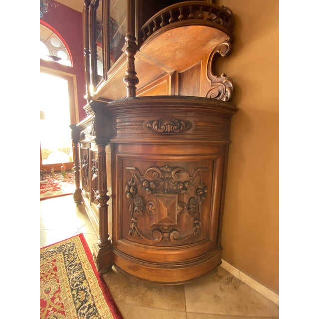 Late 19th Century Antique French Renaissance Style Heavily Carved Walnut Buffet Hutch With Glass Doors (Jg) For Sale - Image 5 of 16