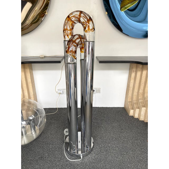 Mid-Century Modern Ring Floor Lamp Murano Glass Metal by Mazzega, Italy, 1970s For Sale - Image 11 of 13