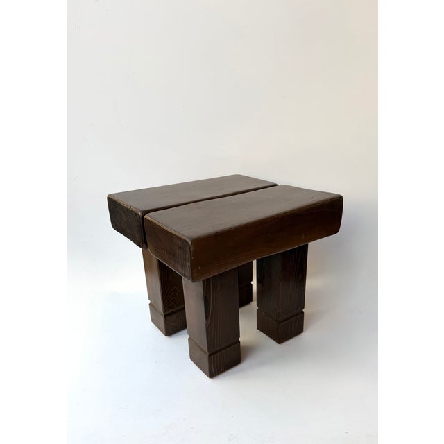 Mid-Century Modern Mid-Century Modern Pair of Massive Wood Stools. Italy, 1960s For Sale - Image 3 of 13