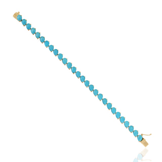 Metal Handcrafted 18k Gold 16.14ct Pear Turquoise Tennis Bracelet 7 Inches by VRJewels For Sale - Image 7 of 16