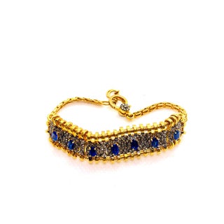 Bochic "Vintage Retro" Natural Sapphires & Diamonds Set In 18K Gold & Silver For Sale
