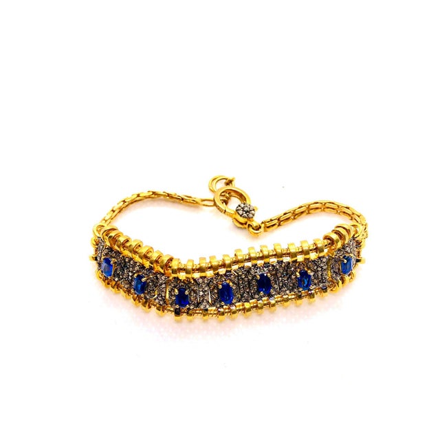 Bochic "Vintage Retro" Natural Sapphires & Diamonds Set In 18K Gold & Silver For Sale - Image 4 of 18