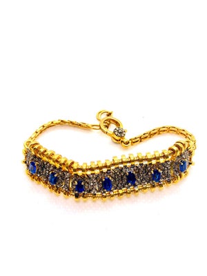 Bochic "Vintage Retro" Natural Sapphires & Diamonds Set In 18K Gold & Silver