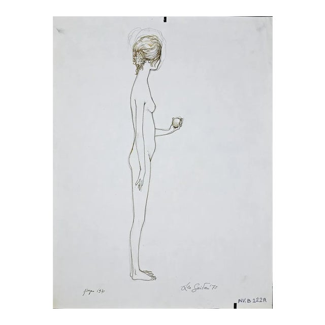 Leo Guida, Standing Girl, Original Ink Drawing by Leo Guida, 1970 For Sale