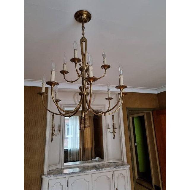 Louis XVI 12-Light Chandelier with Tassels in Gilt Bronze For Sale - Image 3 of 18