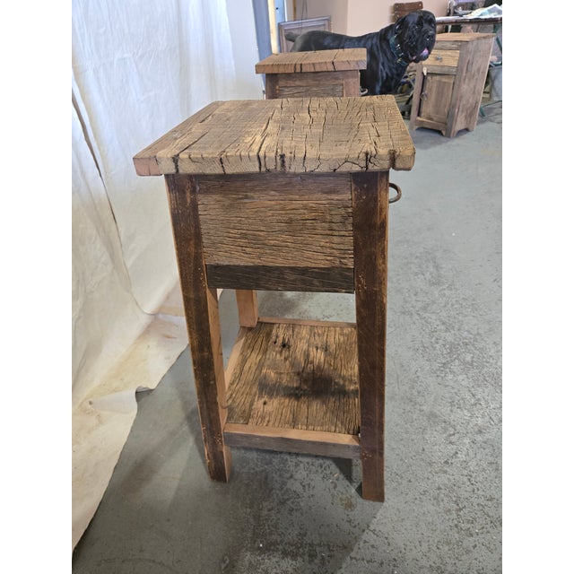 Rustic Early 20th Century Handcrafted Reclaimed Teak Rustic Side Table With Drawer For Sale - Image 3 of 9