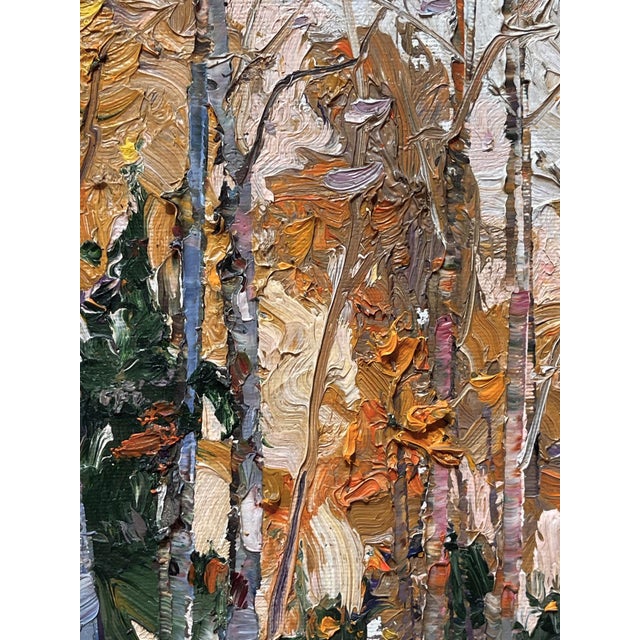 Aspen Stand by Robert Moore | Oil on Panel Painting of aspen trees in a forest setting For Sale - Image 4 of 4