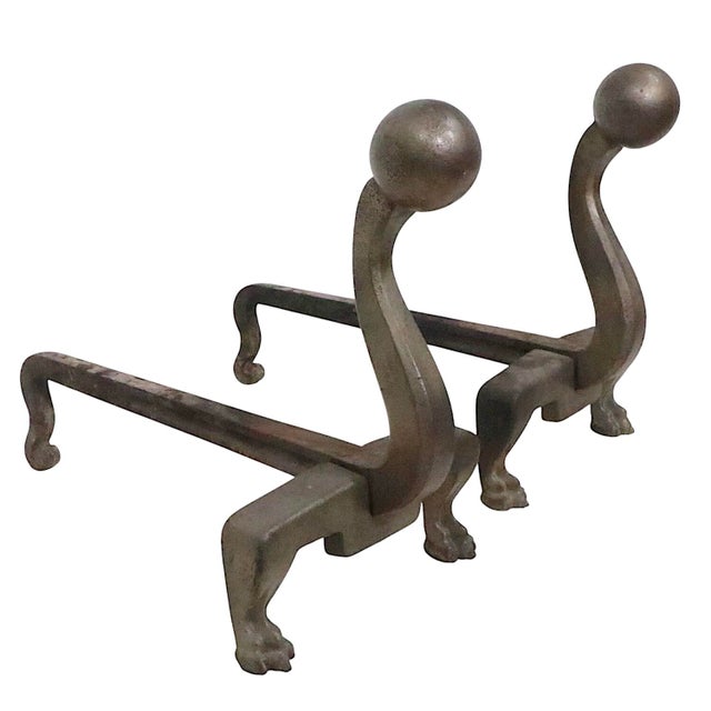 Bronze Early 20th Century Pair Arts and Crafts Andirons For Sale - Image 8 of 12