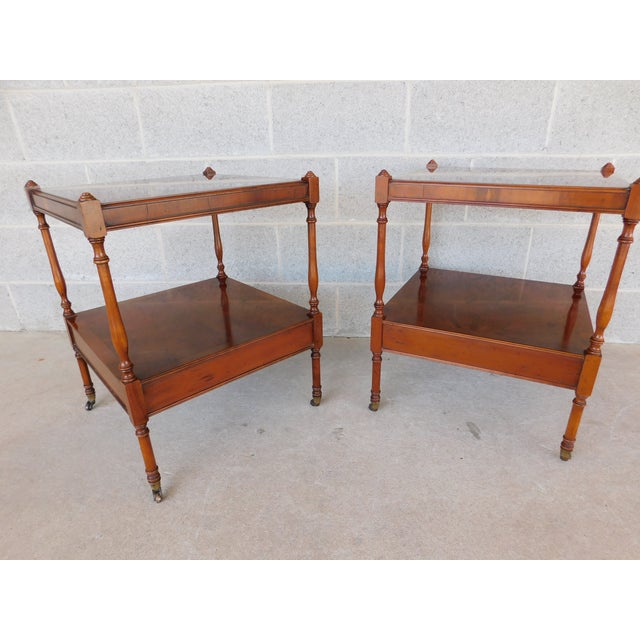 Hekman Regency Style Olive Wood Mahogany End Tables - A Pair For Sale - Image 12 of 18