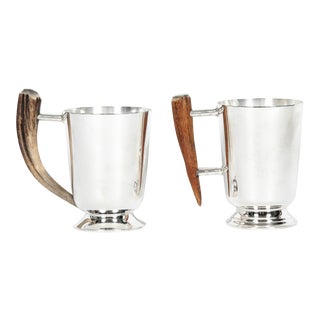 Vintage Silver Plate Mugs With Horn Handle - a Pair For Sale