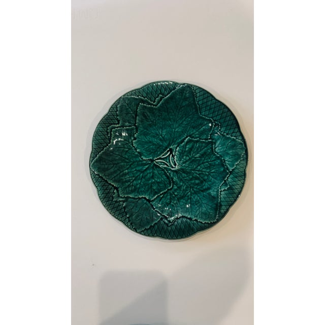 Set/6 Green Leaf Scalloped Majolica Plate From Gien For Sale - Image 13 of 13
