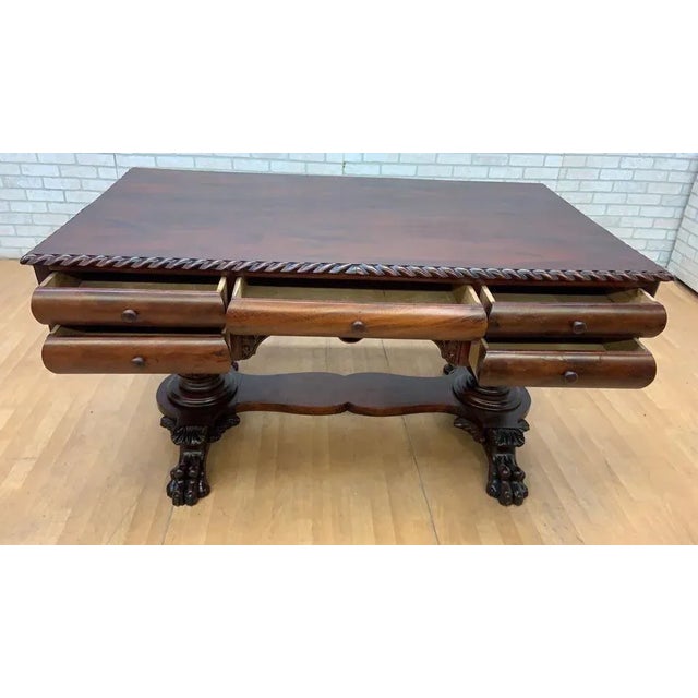 Antique Empire Carved Mahogany Partner’s Desk For Sale - Image 4 of 5