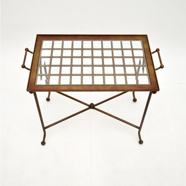 Mid-Century Modern Vintage Brass and Glass Tray Top Side Table, 1970s For Sale - Image 3 of 8