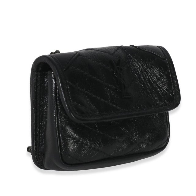 Boho Chic Black Crinkled Calfskin Matelasse Micro Niki Airpods Case For Sale - Image 3 of 6