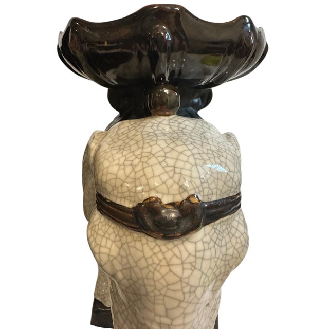 Vintage Glazed Ceramic Elephant Plant Stand With Decorative Bowl For Sale - Image 12 of 12