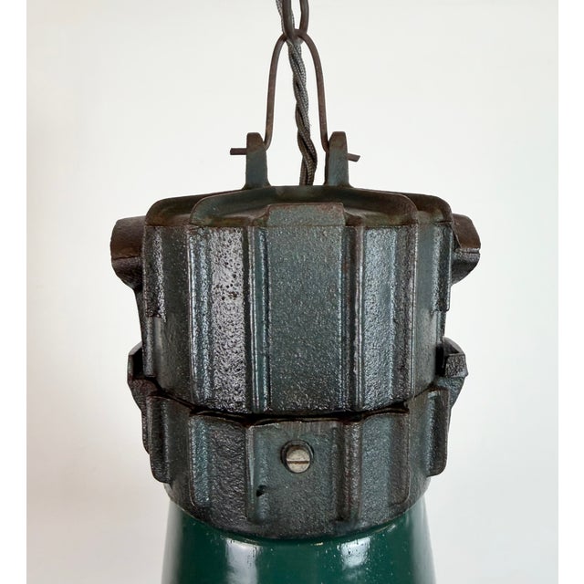 1950s Industrial French Petrol Enamel Pendant Lamp from Sammode, 1950s For Sale - Image 5 of 18