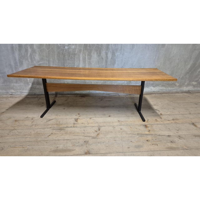Black Vintage Rectangular Coffee Table with Wooden Top and Black Metal Base, 1960s For Sale - Image 8 of 11