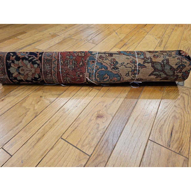 Mid 19th Century Persian Farahan Rug, Hand-Knotted Wool, Floral Medallion Pattern, Red & Blue, 8x12 For Sale - Image 10 of 18
