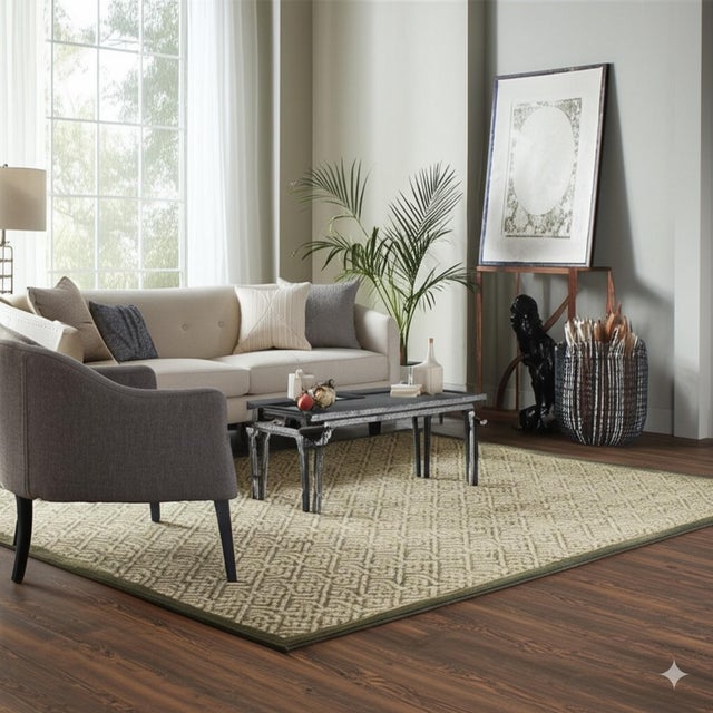 Beige 8x10 Sophisticated Nadia Beige Geometric Modern Hand Knotted Wool Carpet Rug For Sale - Image 8 of 9