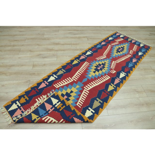 1970s 1970s Tribal Blue Ikat Kilim Runner Rug For Sale - Image 5 of 10