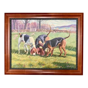 Oil Painting of Fox Hunt Dogs "Finding the Scent"