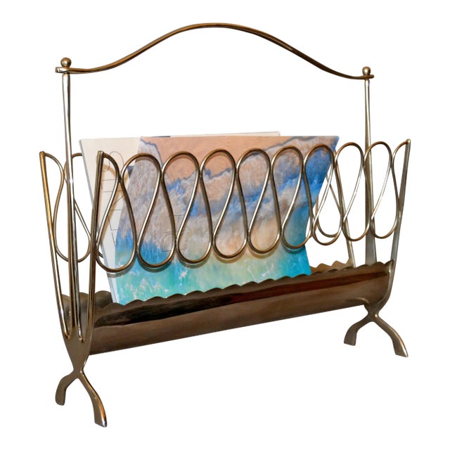 Osvaldo Borsani Style Mid-Century Modern Scrolled Stainless Steel Magazine Rack For Sale