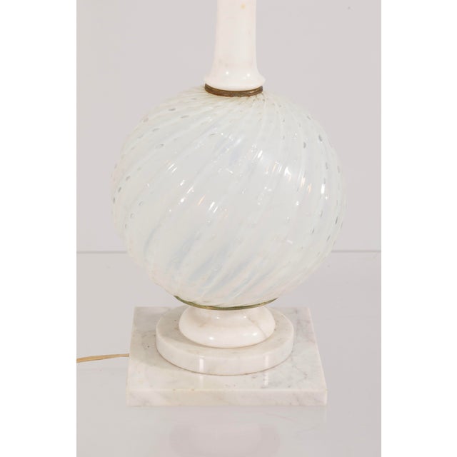 White Vintage Murano Glass and Marble Table Lamp With Large Drum Shade For Sale - Image 8 of 8