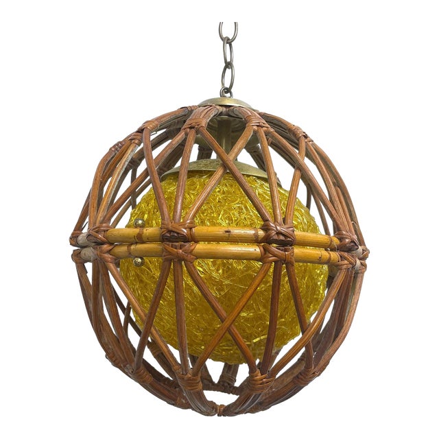 1950’s Bent Bamboo and Brass Pendant Light For Sale