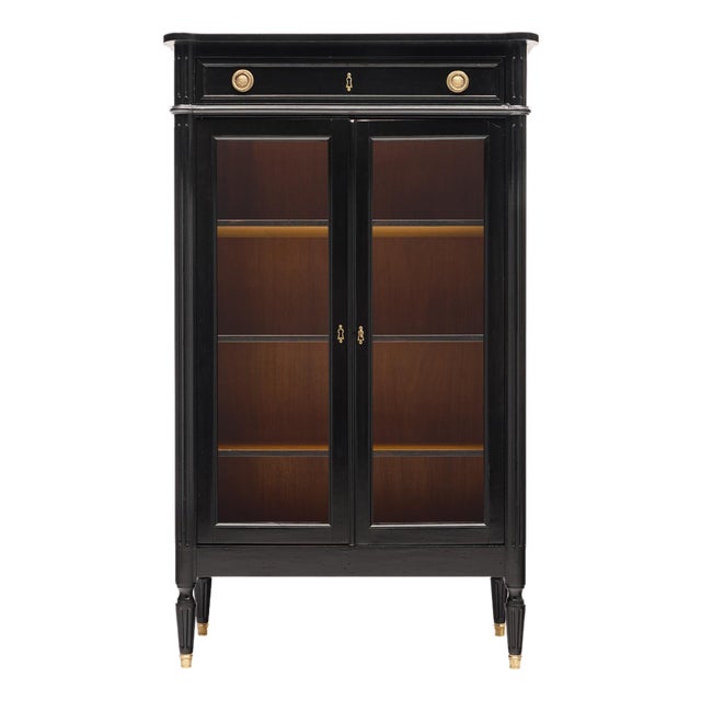 Petite French Louis XVI Style Ebonized Mahogany Vitrine For Sale