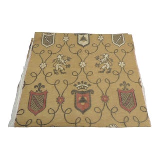 Vintage Tan and Red Heraldic Style Textile Panel For Sale