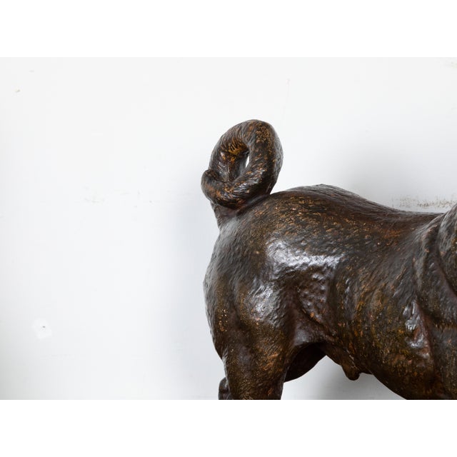 Brown English 1900s Standing Terracotta Pug Sculpture with Glass Eyes and Collar For Sale - Image 8 of 9