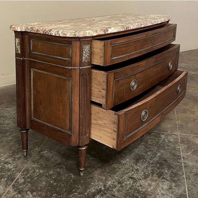 Antique French Louis XVI Marble Top Walnut Commode For Sale - Image 12 of 17