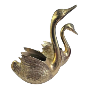 Large Vintage Brass Swan Planters - A Pair