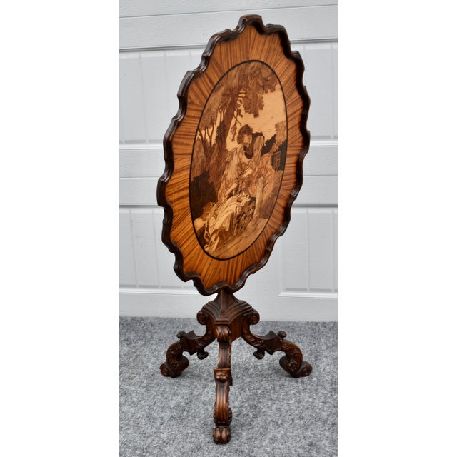 Late 19th Century Vintage Black Forest Walnut Tilt Top Table Marquetry Wood Inlay For Sale - Image 5 of 18