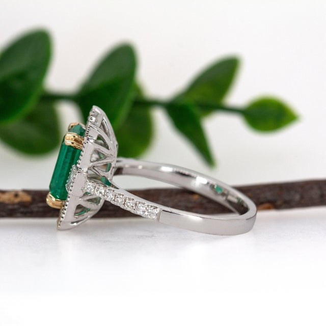 2020s 1.8Ct Colombian Emerald Ring With Natural Diamond Accents: Solid 14k Gold, 9x6mm, Size 6.75 For Sale - Image 5 of 7
