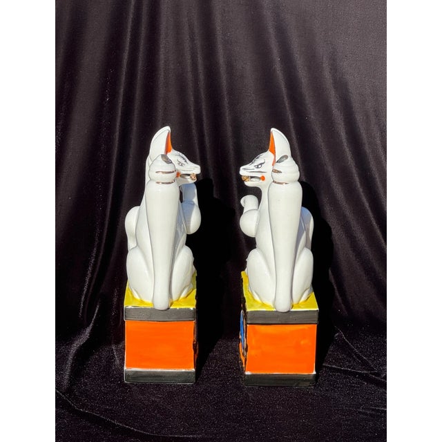 Large Pair of Japanese Inari Fox Figures — Gilt Porcelain Temple Guardians For Sale - Image 11 of 13