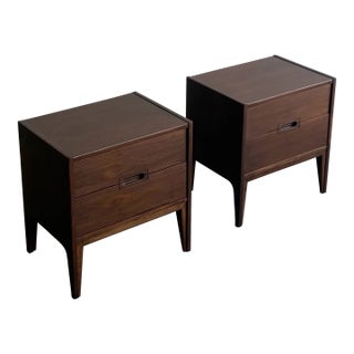1960s Minimal Nightstands With Recessed Pull - Pair For Sale