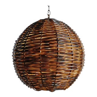 Burnt Bamboo Globe Tribal Coastal Pendant Light Large For Sale