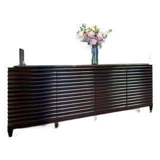 Barbara Barry for Baker Modern Fluted Buffet Sideboard Cabinet With Black Stone Top For Sale