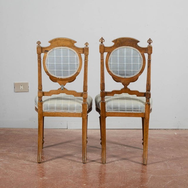 Wood Antique Walnut Chairs with Blue Fabric, 1800s, Set of 2 For Sale - Image 7 of 9