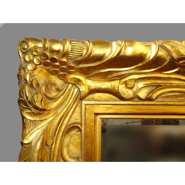 Gold Large 57"Hx45" Vintage Frenchly Carved Gold Wall Mantle Beveled Mirror For Sale - Image 8 of 12