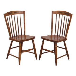 Pair Hitchcock Early American Stenciled Dining Chairs For Sale