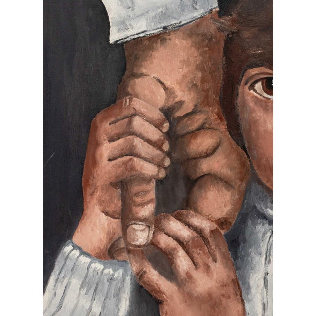 Contemporary Signed Child Holding Hands Oil, 20th Century For Sale - Image 3 of 6