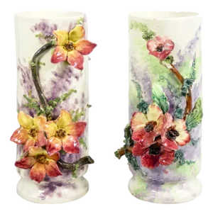 Barbotine Ceramic Vases, France, 1930s, Set of 2