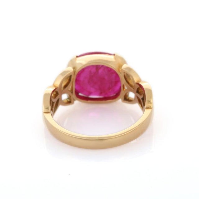 Gold 4.6 Carat Ruby Cocktail Ring With Engraved Ring (All Sizes Available) For Sale - Image 8 of 12