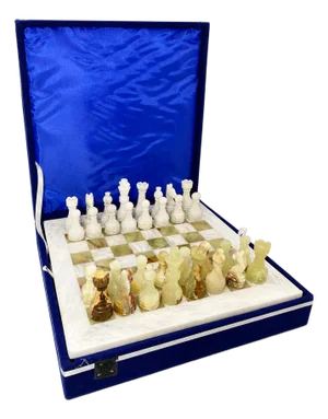 Handcrafted Marble & Onyx Chess Set With Shiny Wooden Storage Box – 12" Luxury Chess Board