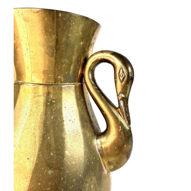 Vintage Brass Swan Handle Vase For Sale - Image 4 of 6