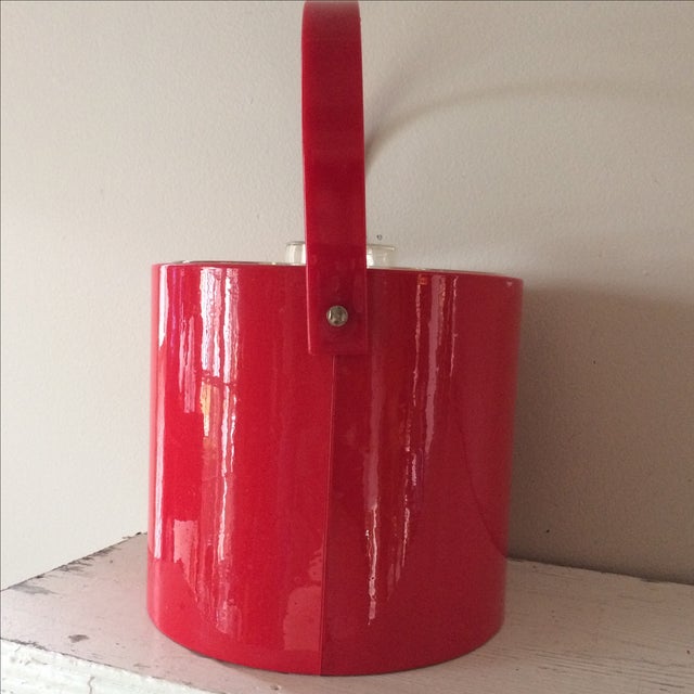 Vintage Red Ice Bucket & Tongs Chairish