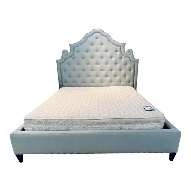 Luxurious Drexel Tufted Nailhead Drexel Tufted Upholstered King Size Bed, Headboard, Footboard For Sale